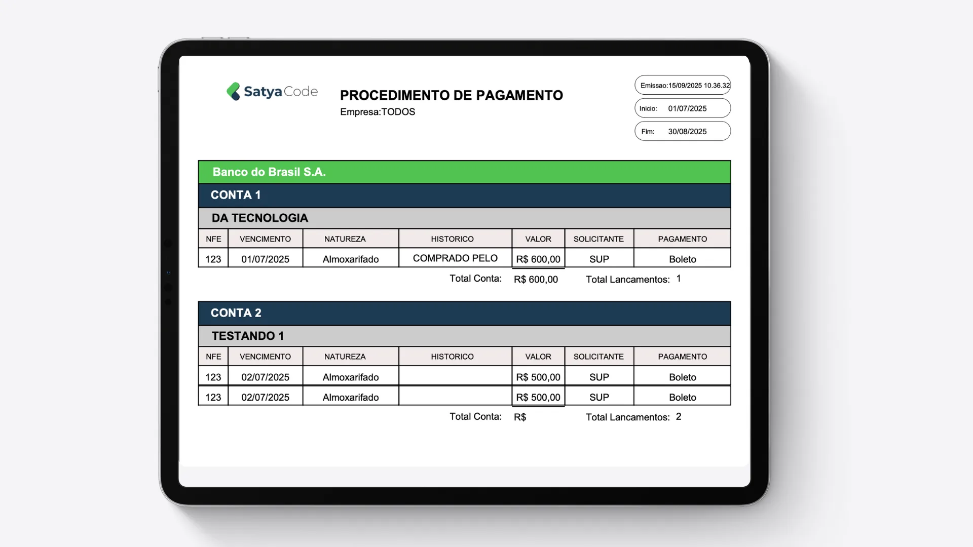 Relatório de Procedimento de Pagamento